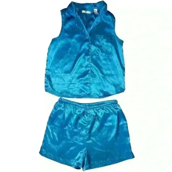 Valerie Stevens Satin Aqua 2 Piece Pajama Set Small - Picture 1 of 7